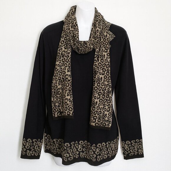 Style & Co. Dresses & Skirts - Style & Co Black Sweater Dress & Leopard Scarf Set Size XL